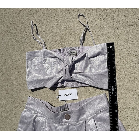 Jason Wu Lavender 2 Piece Wide Leg Pleated Pant Bow Crop Top NWT $425 Medium - Picture 6 of 14